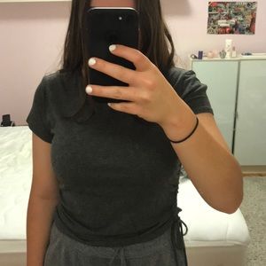 Grey dynamite short sleeve side tie tee